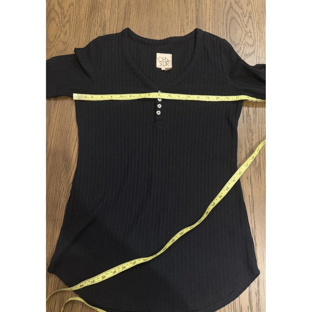 Chaser Thermal Waffle Knit Long Sleeve Henley Top Women's Small Black‎ Cozycore